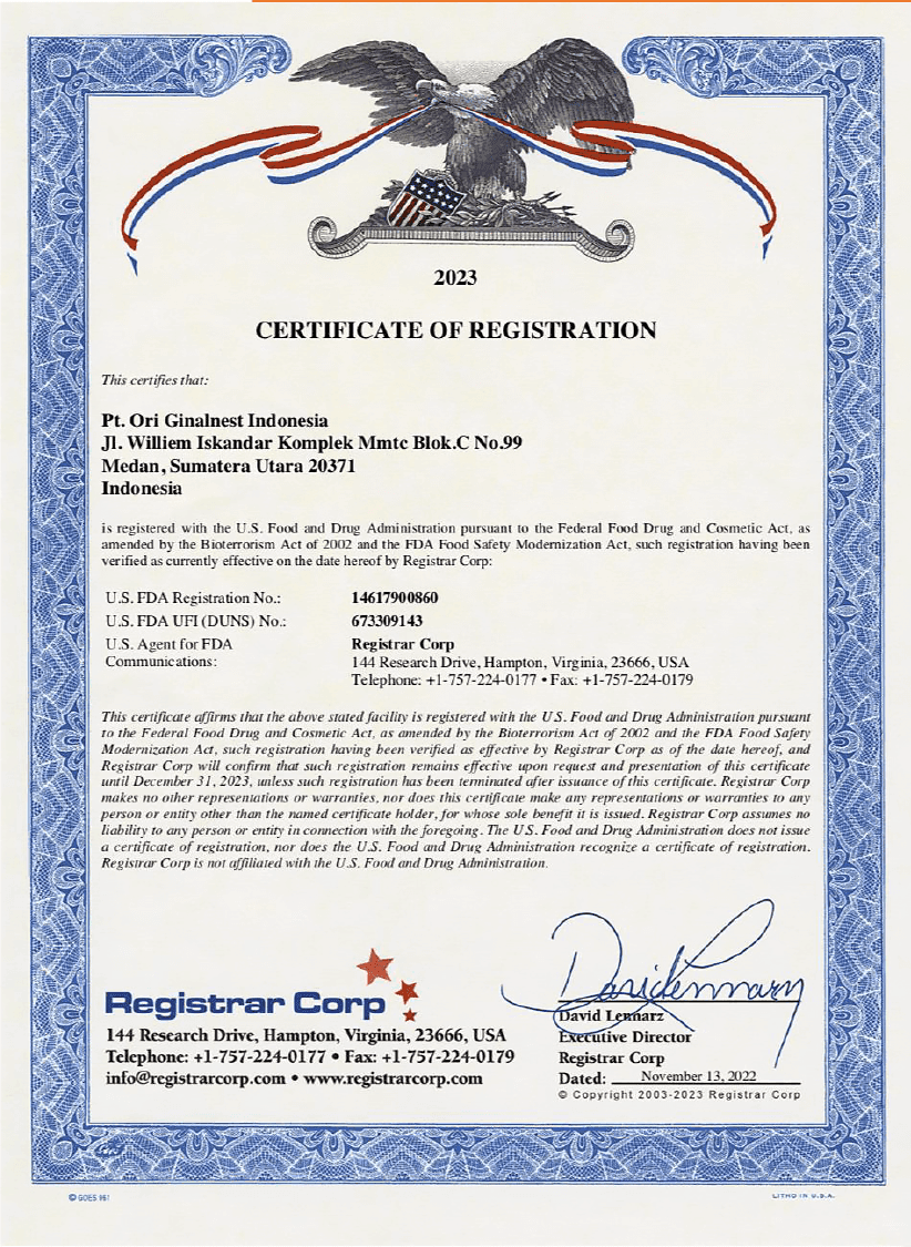 Certificate FDA