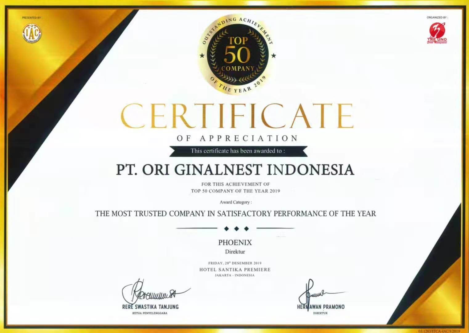 05. The Most Trusted Company in Satisfactory Performance of The Year | Indonesia Bird Nest